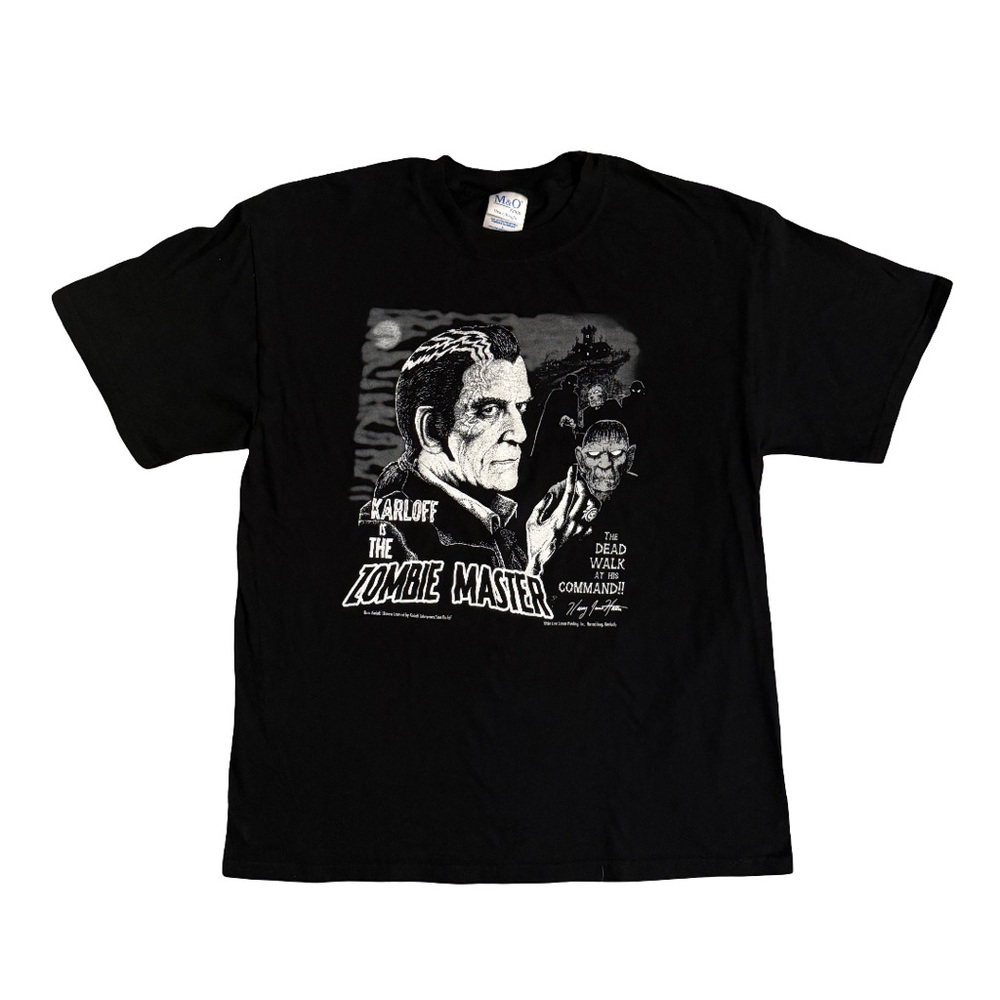 Vintage 1990s Boris Karloff The Zombie Master Graphic T-Shirt Black Large